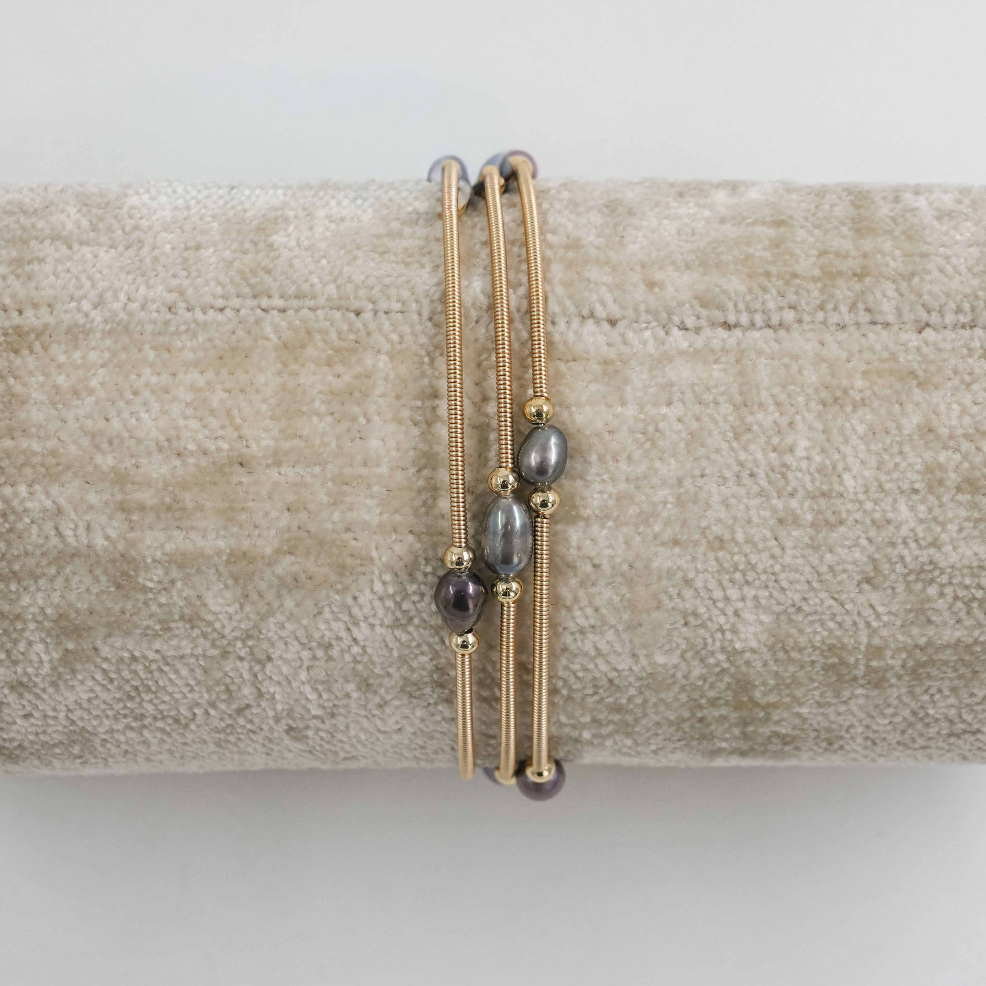 Gold Polished 3 Layered Pearl Bracelet